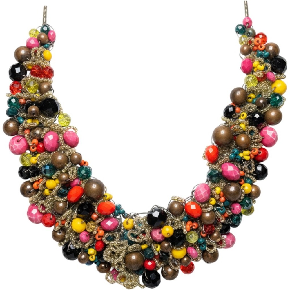 Aldo Multi Color Beaded Statement Bib Necklace Bronze Gold Tone Bold Maximalist